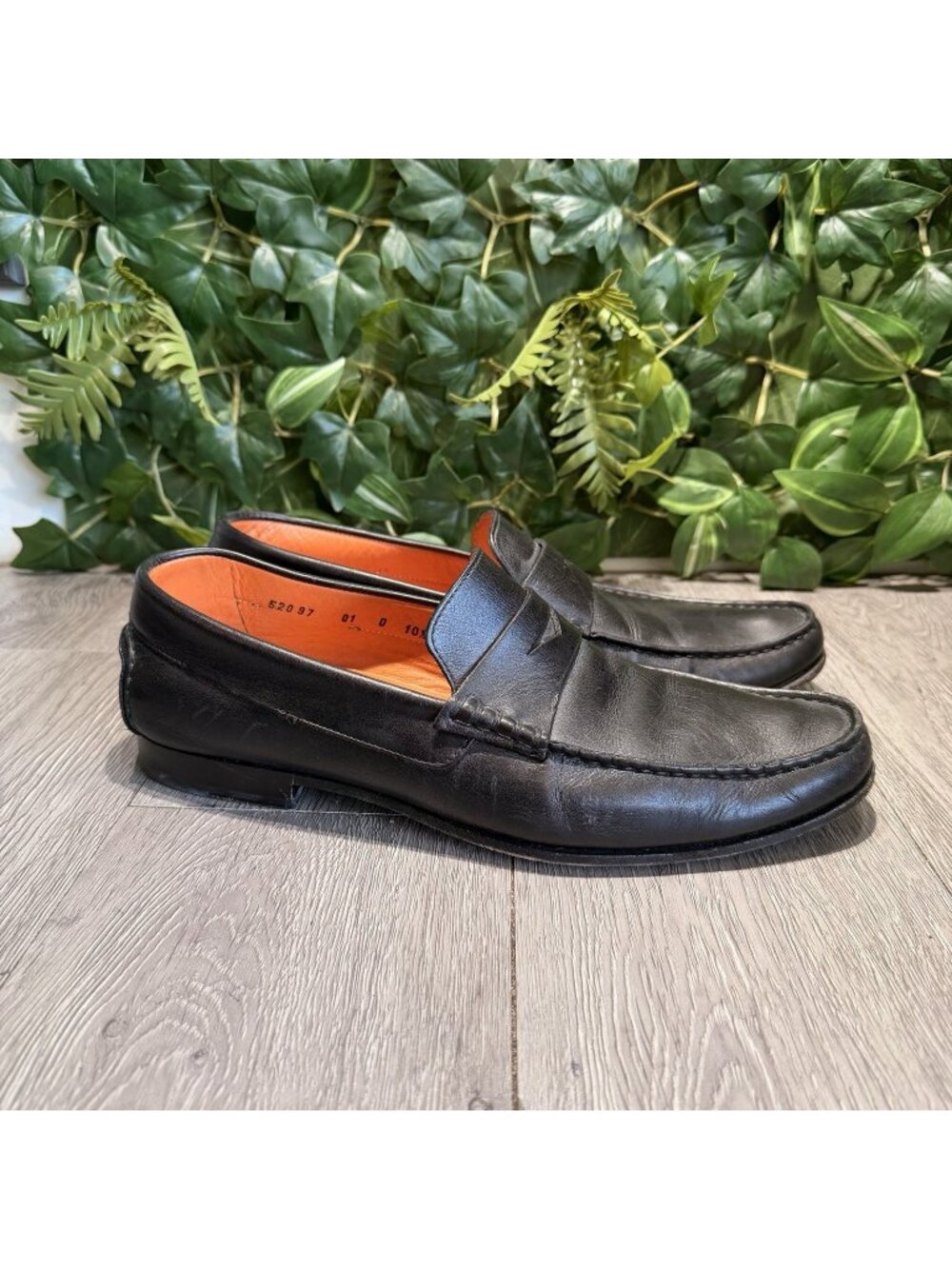 Mens Santoni Paine Black Leather Whipstitch Moc Toe Casual Loafers Size 10.5 D